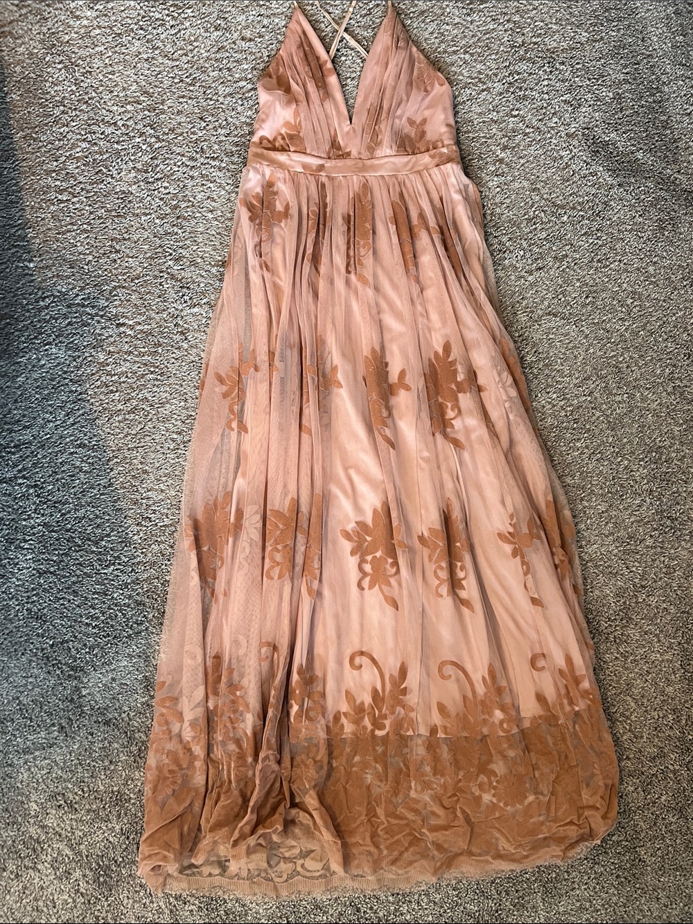 Luxxel Blush Pink and Copper Floral Tulle Wedding Dress
